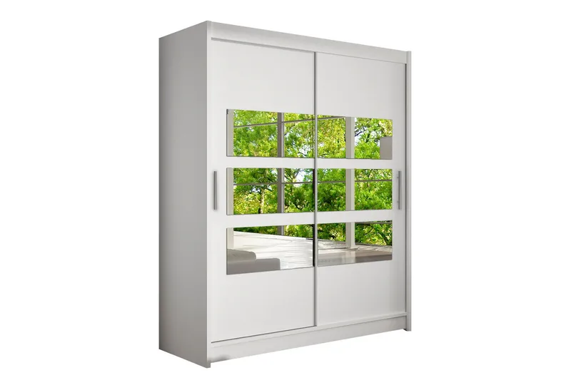 Leila Garderobe Skydedøre Delt Spejl, Hvid