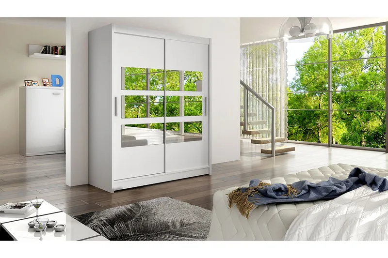 Leila Garderobe Skydedøre Delt Spejl - Hvid - Opbevaring - Tøjopbevaring - Garderobeskabe