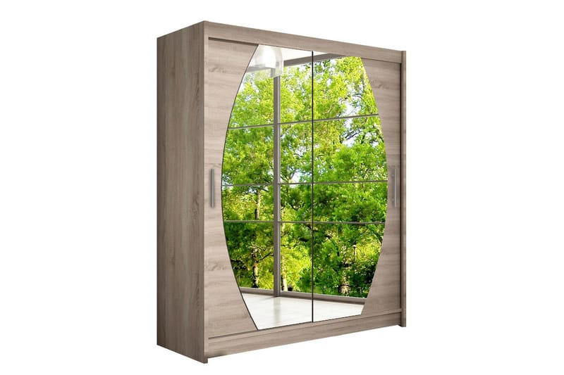 Leila Garderobe Skydedøre Rund Spejl, Eg