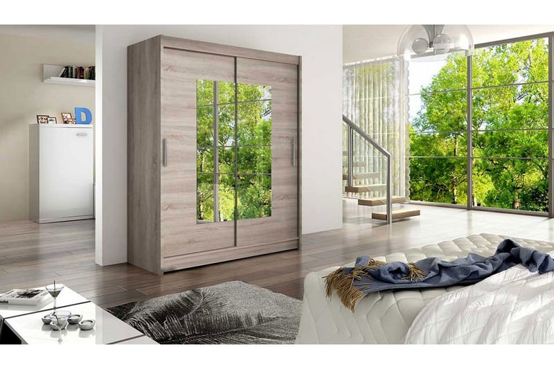 Leila Garderobe Skydedøre Smal Firkantet Spejl - Eg - Opbevaring - Tøjopbevaring - Garderobeskabe