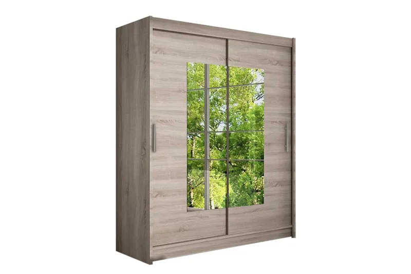 Leila Garderobe Skydedøre Smal Firkantet Spejl - Eg - Opbevaring - Tøjopbevaring - Garderobeskabe