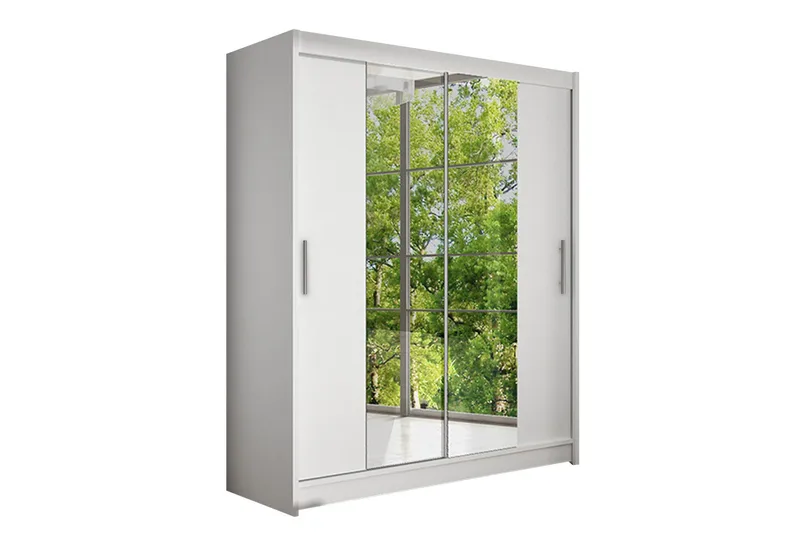 Leila Garderobe Skydedøre Smal Spejl - Hvid - Opbevaring - Tøjopbevaring - Garderobeskabe