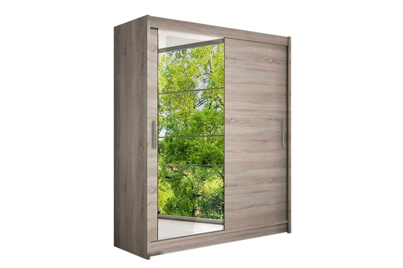 Leila Garderobe Skydedøre Spejl, Træ/natur