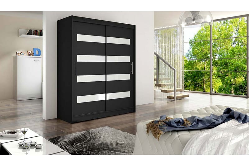 Leila Garderobe Smal Skydedøre Smal - Sort - Opbevaring - Tøjopbevaring - Garderobeskabe