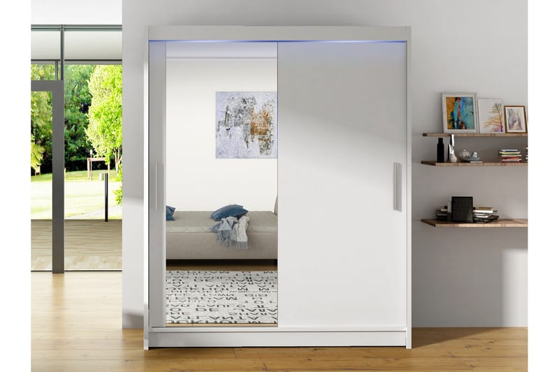 Leila Garderobeskab med Spejl 150x200 cm - Hvid - Opbevaring - Tøjopbevaring - Garderobeskabe