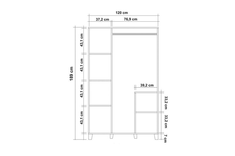 Leva Garderobe 120x189 cm Brun - Hanah Home - Opbevaring - Tøjopbevaring - Garderobeskabe