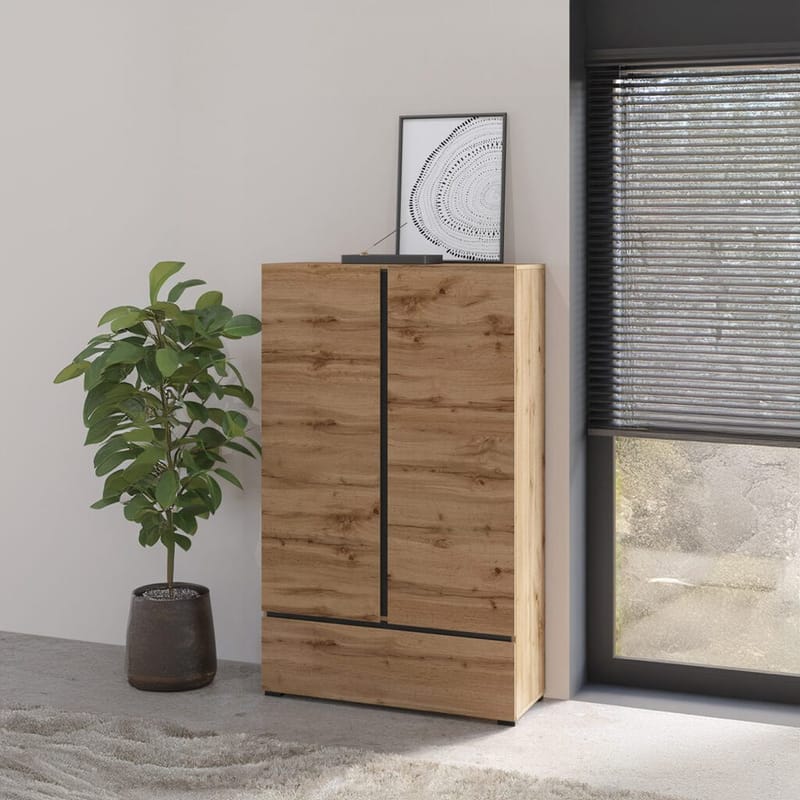 Linnedskab Cross S 2 Døre 1 Skuffe - Wotan Eg - Opbevaring - Tøjopbevaring - Garderobeskabe - Garderobeskab & klædeskab