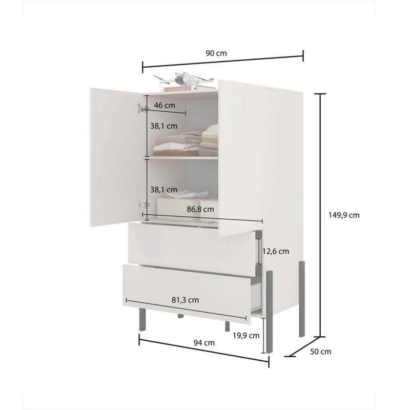 Linnedskab Jukon S 2 Døre med 2 Skuffer - Cashmere - Opbevaring - Tøjopbevaring - Garderobeskabe - Garderobeskab & klædeskab