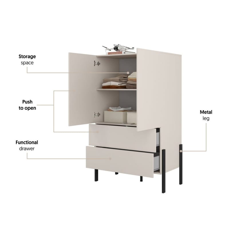 Linnedskab Jukon S 2 Døre med 2 Skuffer - Cashmere - Opbevaring - Tøjopbevaring - Garderobeskabe - Garderobeskab & klædeskab