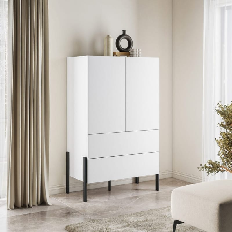 Linnedskab Jukon S 2 Døre med 2 Skuffer - Hvid supermat - Opbevaring - Tøjopbevaring - Garderobeskabe - Garderobeskab & klædeskab