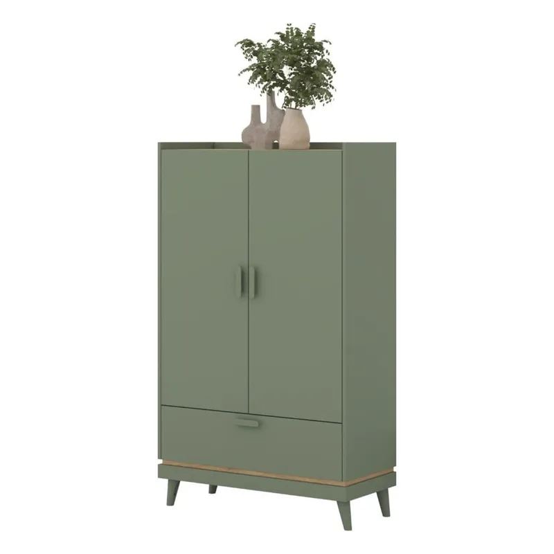 Linnedskab Scandi 2 døre 1 skuffe - Falmet grøn - Oliebehandlet eg - Opbevaring - Tøjopbevaring - Garderobeskabe - Garderobeskab & klædeskab
