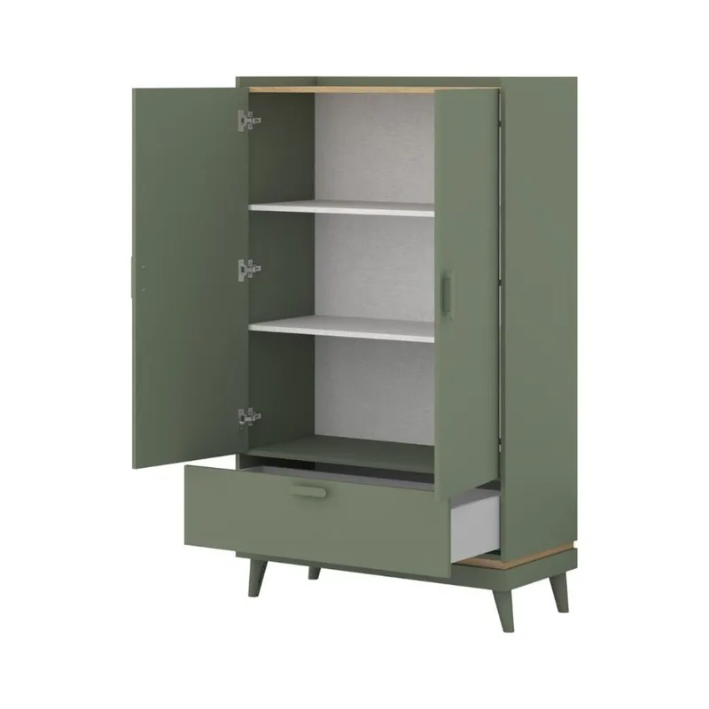 Linnedskab Scandi 2 døre 1 skuffe - Falmet grøn - Oliebehandlet eg - Opbevaring - Tøjopbevaring - Garderobeskabe - Garderobeskab & klædeskab