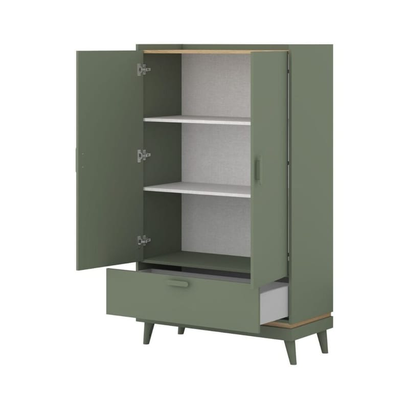 Linnedskab Scandi 2 døre 1 skuffe - Falmet grøn - Oliebehandlet eg - Opbevaring - Tøjopbevaring - Garderobeskabe - Garderobeskab & klædeskab
