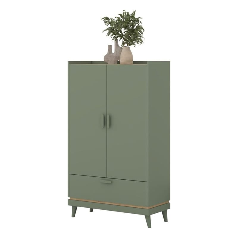 Linnedskab Scandi 2 døre 1 skuffe - Falmet grøn - Oliebehandlet eg - Opbevaring - Tøjopbevaring - Garderobeskabe - Garderobeskab & klædeskab