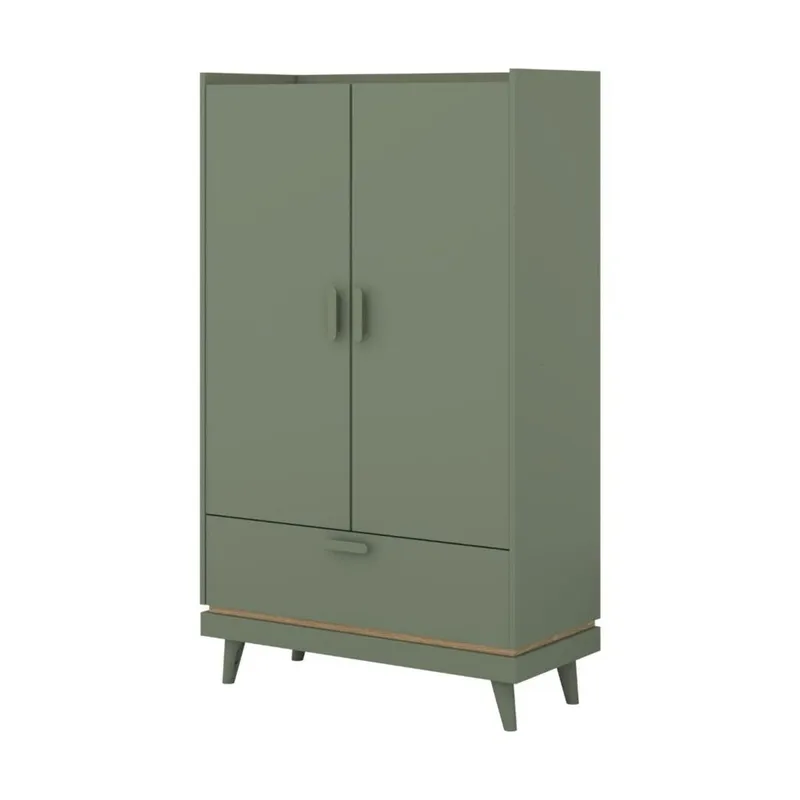Linnedskab Scandi 2 døre 1 skuffe - Falmet grøn - Oliebehandlet eg - Opbevaring - Tøjopbevaring - Garderobeskabe - Garderobeskab & klædeskab