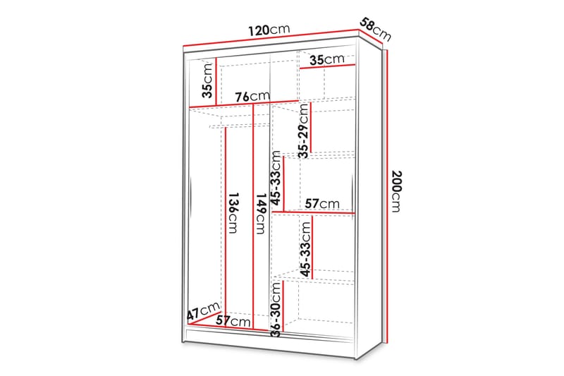 Liverpool Garderobe 120x200 cm - Hvid/Brun - Opbevaring - Tøjopbevaring - Garderobeskabe