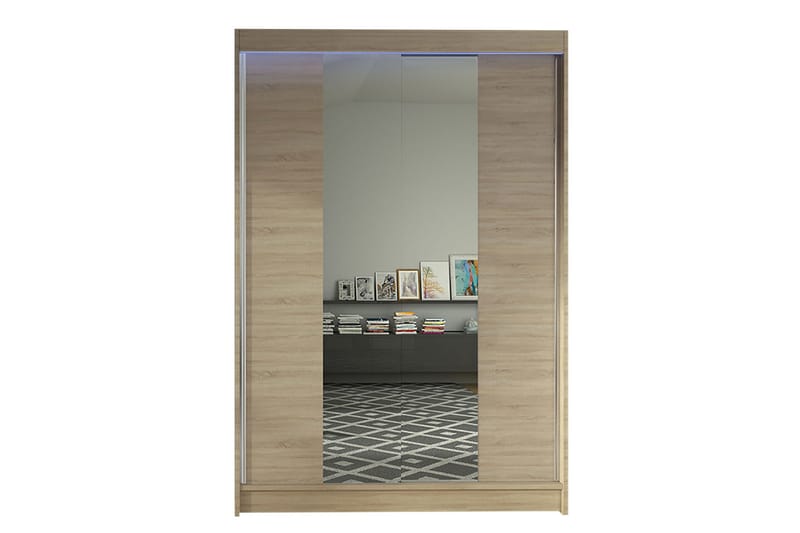 Liverpool Garderobe med Spejl 120x200 cm - Beige - Opbevaring - Tøjopbevaring - Garderobeskabe