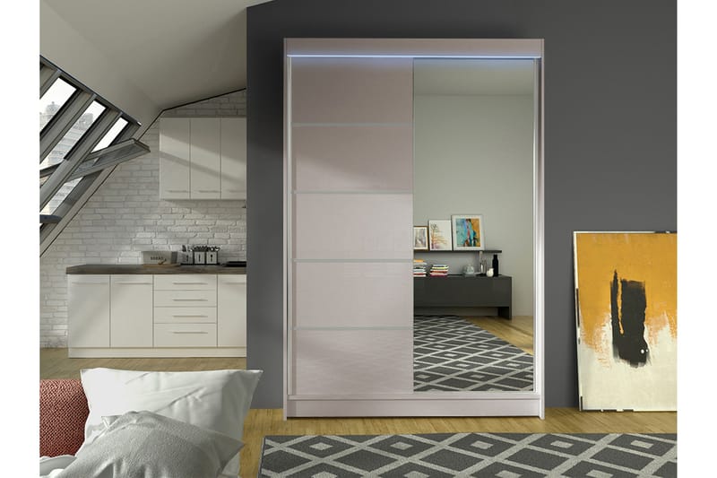 Liverpool Garderobe Med Spejl 120x200 cm - Beige - Opbevaring - Tøjopbevaring - Garderobeskabe