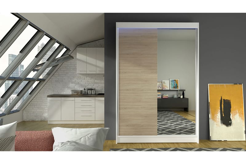 Liverpool Garderobe med Spejl 120x200 cm - Brun/Hvid - Opbevaring - Tøjopbevaring - Garderobeskabe