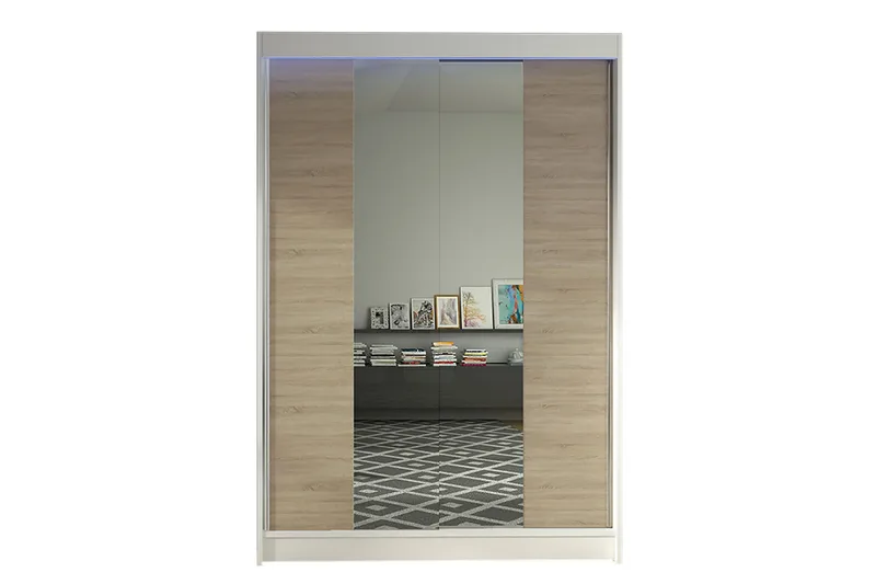 Liverpool Garderobe med Spejl 120x200 cm, Brun/Hvid