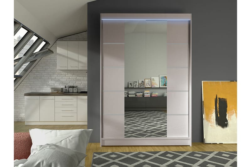 Liverpool Garderobe Med Spejl 120x200 cm - Grå - Opbevaring - Tøjopbevaring - Garderobeskabe