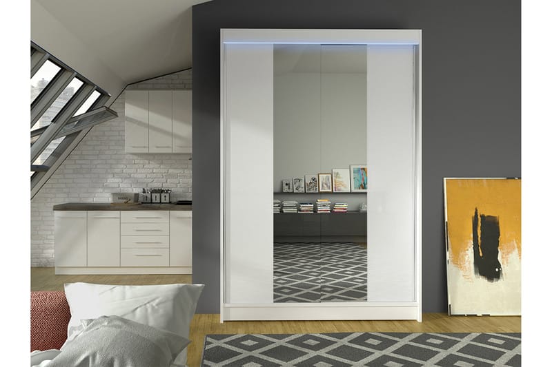 Liverpool Garderobe Med Spejl 120x200 cm - Grå - Opbevaring - Tøjopbevaring - Garderobeskabe