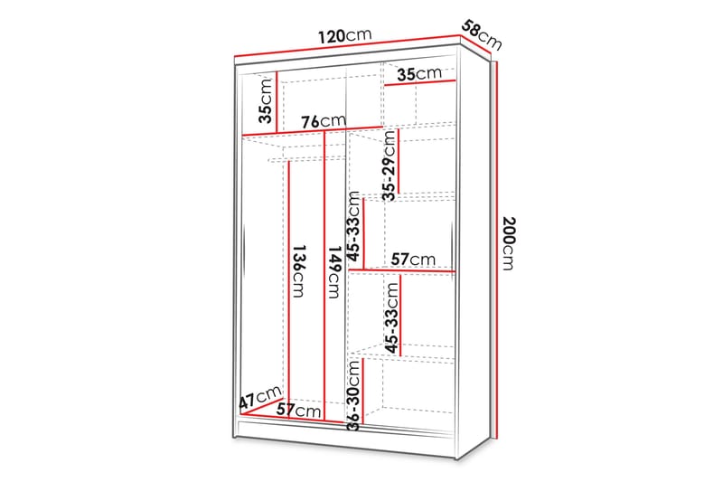 Liverpool Garderobe Med Spejl 120x200 cm - Grå - Opbevaring - Tøjopbevaring - Garderobeskabe