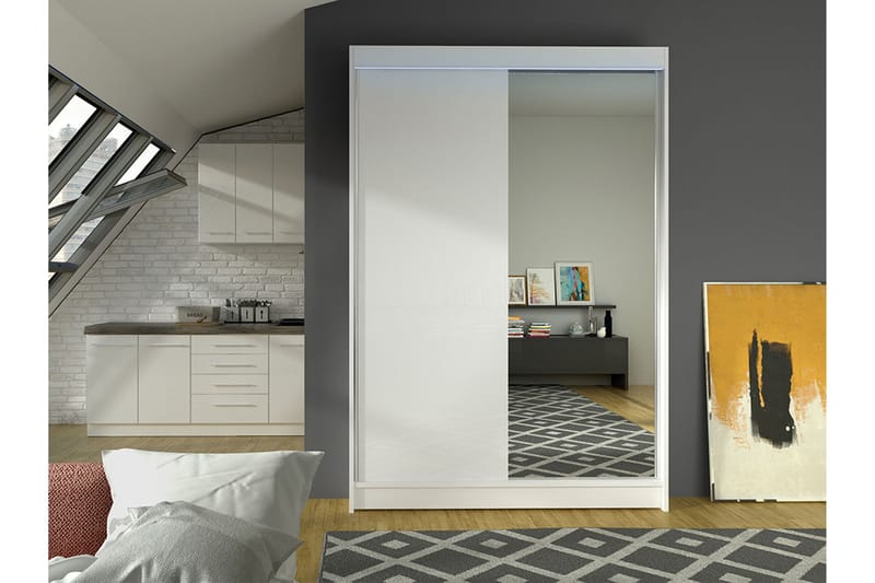 Liverpool Garderobe Med Spejl 120x200 cm - Hvid - Opbevaring - Tøjopbevaring - Garderobeskabe