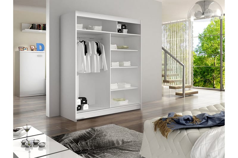 Liverpool Garderobe Med Spejl 120x200 cm - Hvid/Brun - Opbevaring - Tøjopbevaring - Garderobeskabe