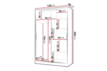 Liverpool Garderobe Med Spejl 120x200 cm - Hvid/Brun - Opbevaring - Tøjopbevaring - Garderobeskabe