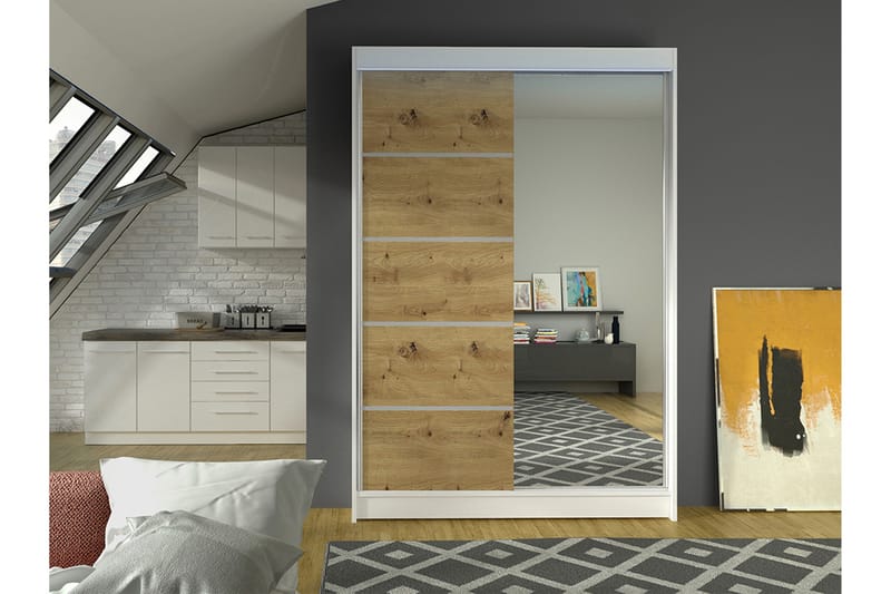 Liverpool Garderobe Med Spejl 120x200 cm - Hvid/Brun - Opbevaring - Tøjopbevaring - Garderobeskabe