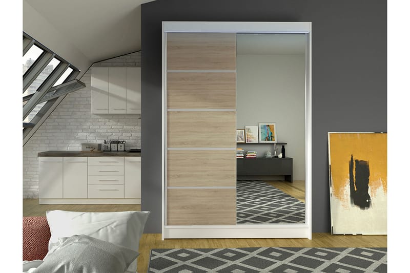 Liverpool Garderobe Med Spejl 120x200 cm - Hvid/Brun - Opbevaring - Tøjopbevaring - Garderobeskabe