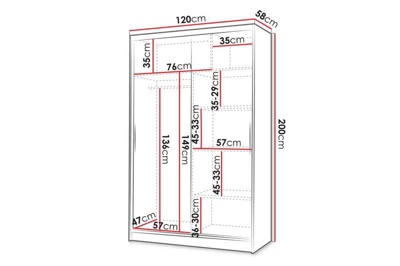 Liverpool Garderobe Med Spejl 120x200 cm - Hvid/Brun - Opbevaring - Tøjopbevaring - Garderobeskabe