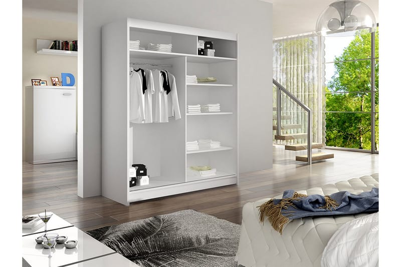 Liverpool Garderobe Med Spejl 120x200 cm - Hvid/Brun - Opbevaring - Tøjopbevaring - Garderobeskabe