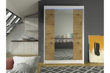 Liverpool Garderobe Med Spejl 120x200 cm - Hvid/Brun - Opbevaring - Tøjopbevaring - Garderobeskabe