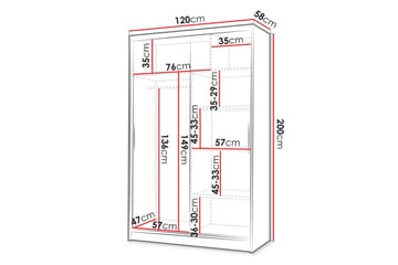 Liverpool Garderobe Med Spejl 120x200 cm - Hvid/Brun - Opbevaring - Tøjopbevaring - Garderobeskabe