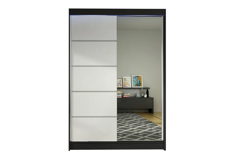 Liverpool Garderobe med Spejl 120x200 cm, Hvid/Sort