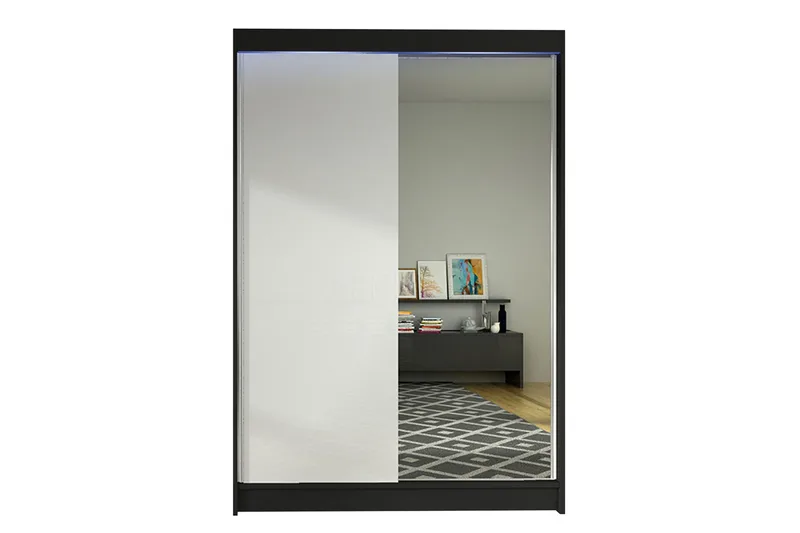 Liverpool Garderobe med Spejl 120x200 cm, Hvid/Sort