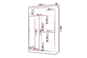 Liverpool Garderobe Med Spejl 120x200 cm - Sort Og Hvid - Opbevaring - Tøjopbevaring - Garderobeskabe