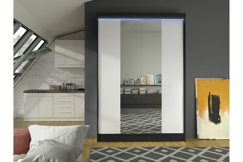 Liverpool Garderobe Med Spejl 120x200 cm - Sort Og Hvid - Opbevaring - Tøjopbevaring - Garderobeskabe