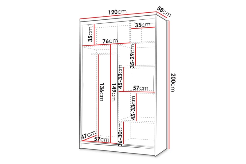 Liverpool Garderobe Med Spejl 120x200 cm - Sort - Opbevaring - Tøjopbevaring - Garderobeskabe
