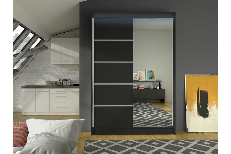 Liverpool Garderobe Med Spejl 120x200 cm - Sort - Opbevaring - Tøjopbevaring - Garderobeskabe