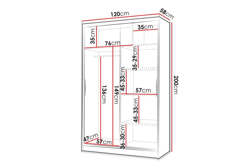 Liverpool Garderobe Med Spejl 120x200 cm - Sort - Opbevaring - Tøjopbevaring - Garderobeskabe