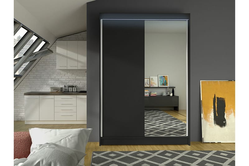 Liverpool Garderobe Med Spejl 120x200 cm - Sort - Opbevaring - Tøjopbevaring - Garderobeskabe