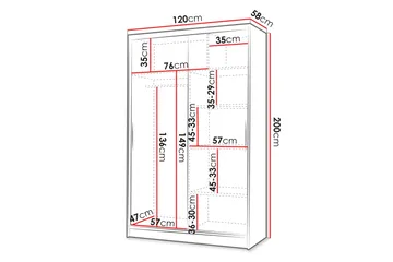 Liverpool Garderobe Med Spejl 120x200 cm - Sort/Brun - Opbevaring - Tøjopbevaring - Garderobeskabe