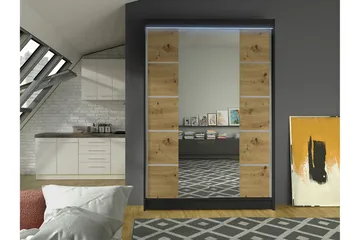 Liverpool Garderobe Med Spejl 120x200 cm - Sort/Brun - Opbevaring - Tøjopbevaring - Garderobeskabe
