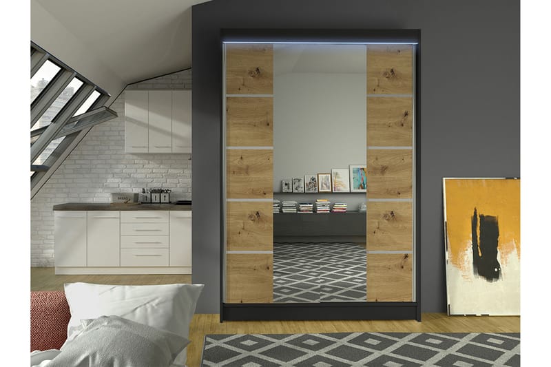 Liverpool Garderobe Med Spejl 120x200 cm - Sort/Brun - Opbevaring - Tøjopbevaring - Garderobeskabe