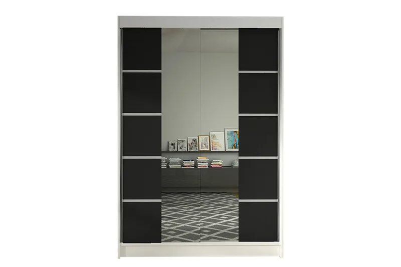 Liverpool Garderobe med Spejl 120x200 cm, Sort/Hvid