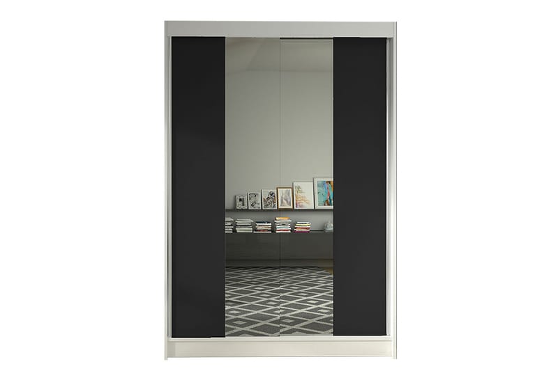 Liverpool Garderobe med Spejl 120x200 cm, Sort/Hvid