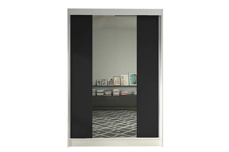 Liverpool Garderobe med Spejl 120x200 cm - Sort/Hvid - Opbevaring - Tøjopbevaring - Garderobeskabe